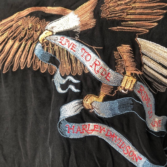 Women’s Tori Richards vintage Harley Davidson top, shirt, 100 % silk - Picture 1 of 6